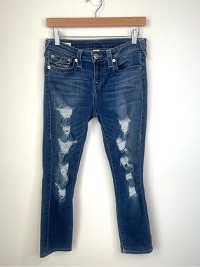 True Religion Ripped MID RISE CAPRI Skinny Jeans size 28